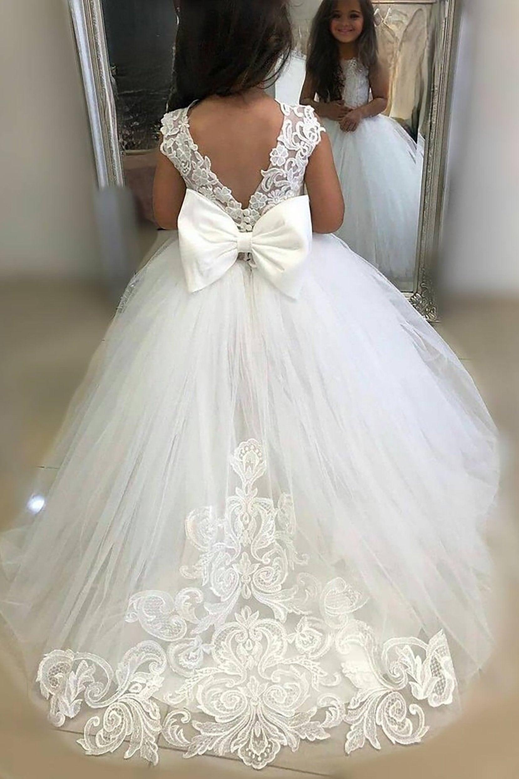 Ball Gown Floor Length Tulle Lace Flower Girl Dress CF0348 - COCOMELODY