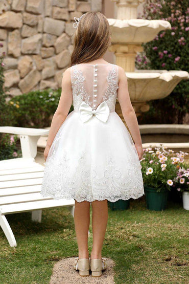 A-Line Midi Tulle Flower Girl Dress CF0376 - COCOMELODY