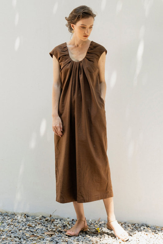Sheath-Column Tea Length Linen Dress CG0053