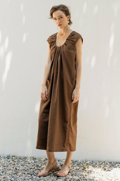 Sheath-Column Tea Length Linen Dress CG0053