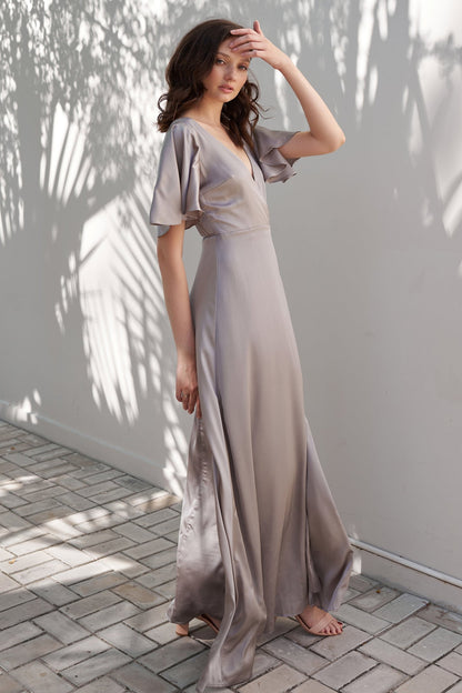 A-Line Floor Length Silk Blend Dress CG0073