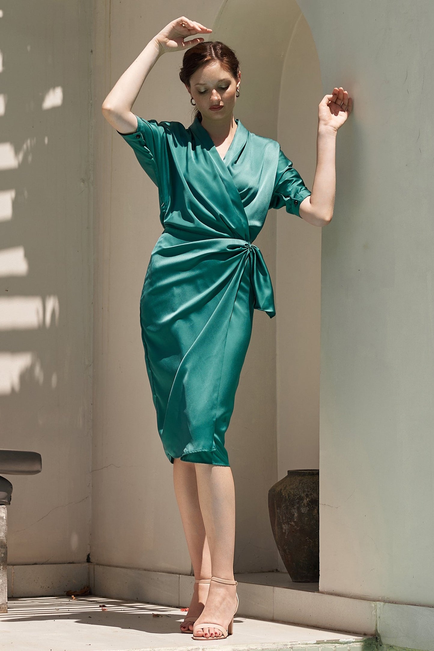 Sheath-Column Knee Length Silk Blend Dress CG0075