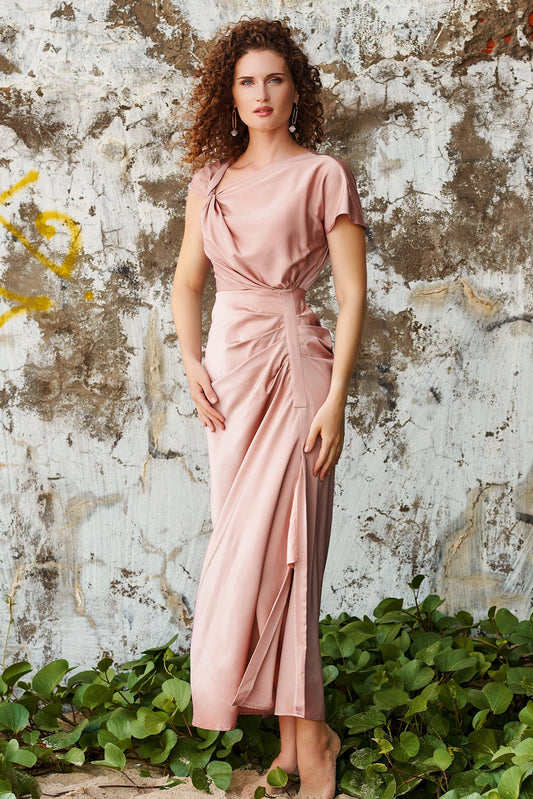 Sheath-Column Ankle Length Silk Blend Dress CG0085