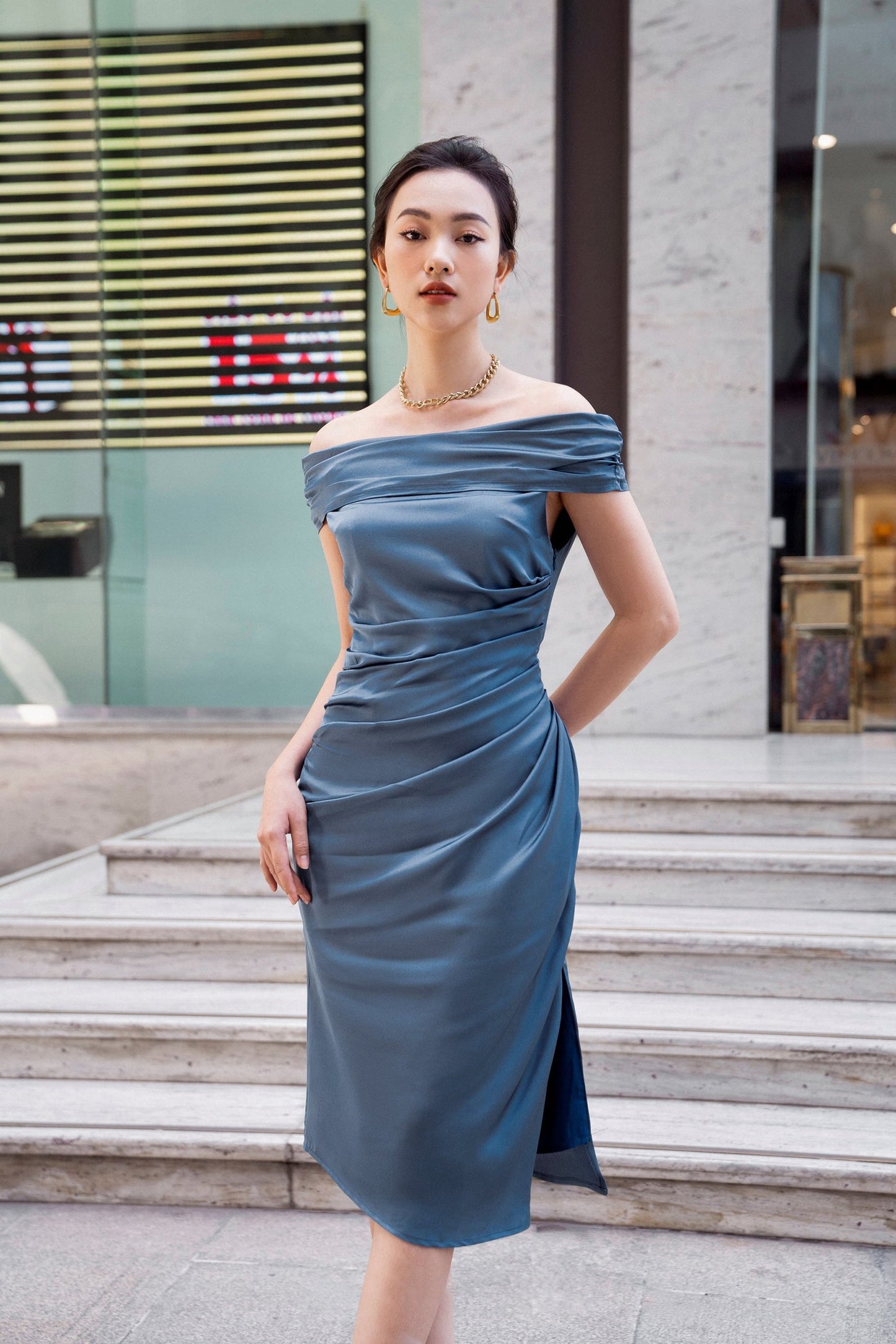 A-Line Knee Length Silk Blend Dress CG0107