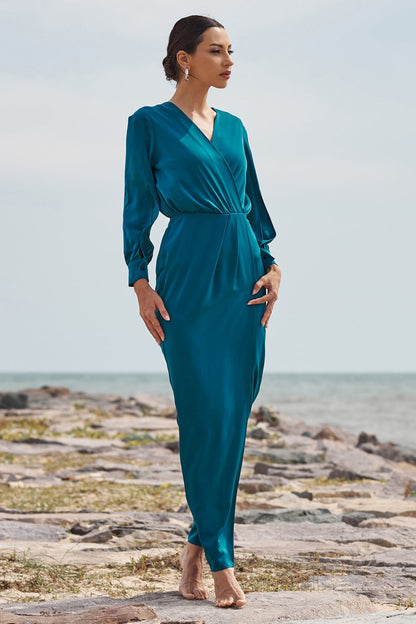 A-Line Ankle Length Silk Blend Dress CG0115
