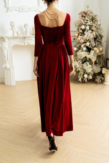 A-Line Ankle Length Velvet Dress CG0117