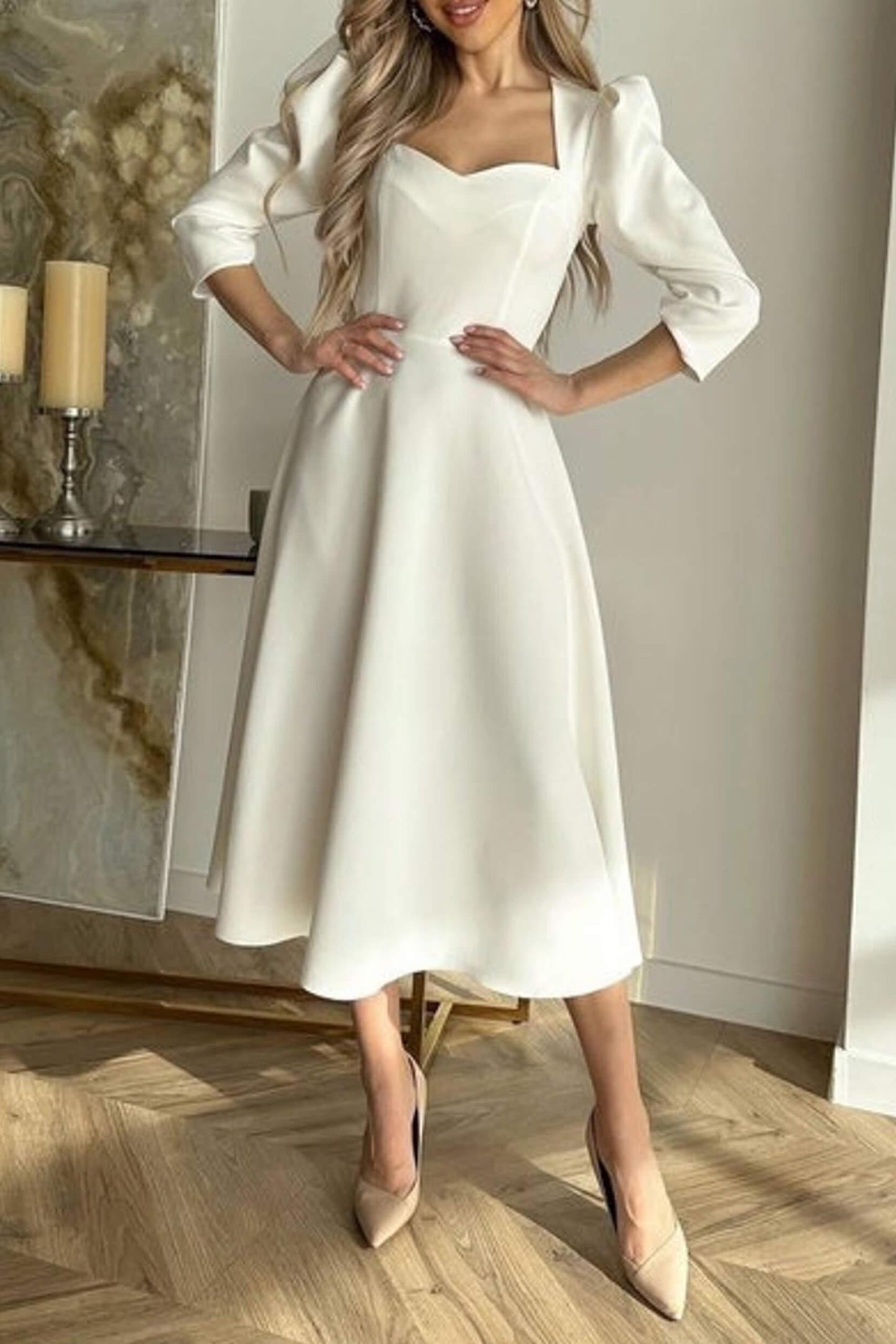 A-Line Tea Length Twisted Silk Fabric Dress CG0150 - COCOMELODY