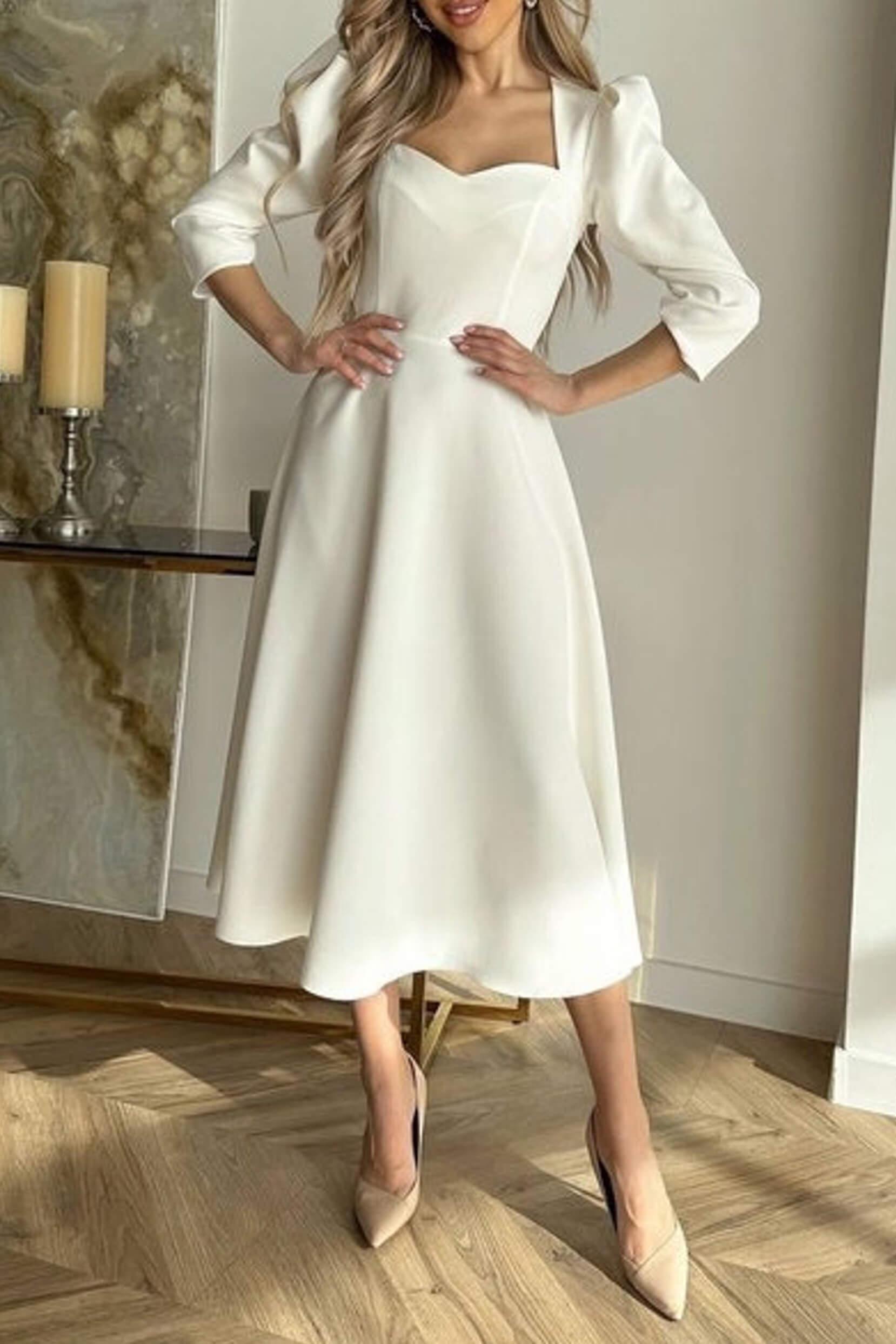 A-Line Tea Length Twisted Silk Fabric Dress CG0150 - COCOMELODY