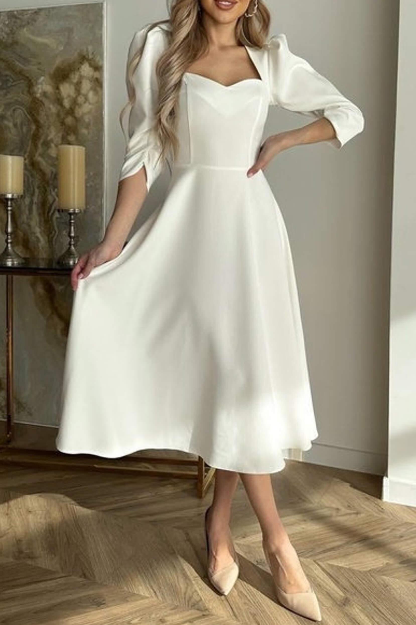 A-Line Tea Length Twisted Silk Fabric Dress CG0150 - COCOMELODY