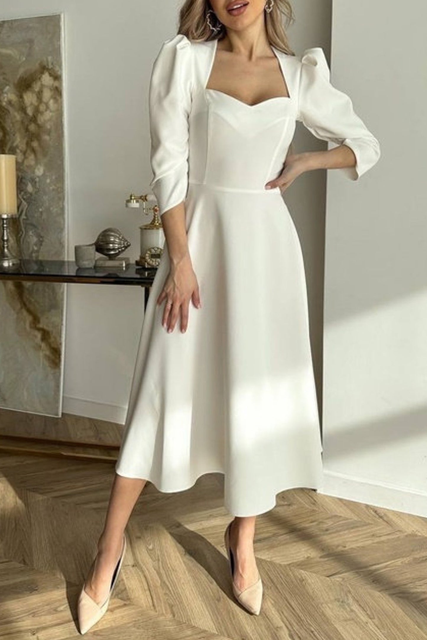 A-Line Tea Length Twisted Silk Fabric Dress CG0150