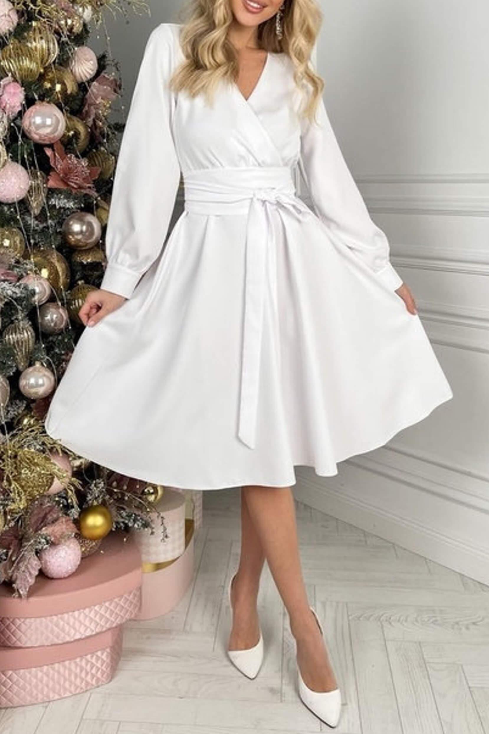 A-Line Knee Length Twisted Silk Fabric Dress CG0152 - COCOMELODY