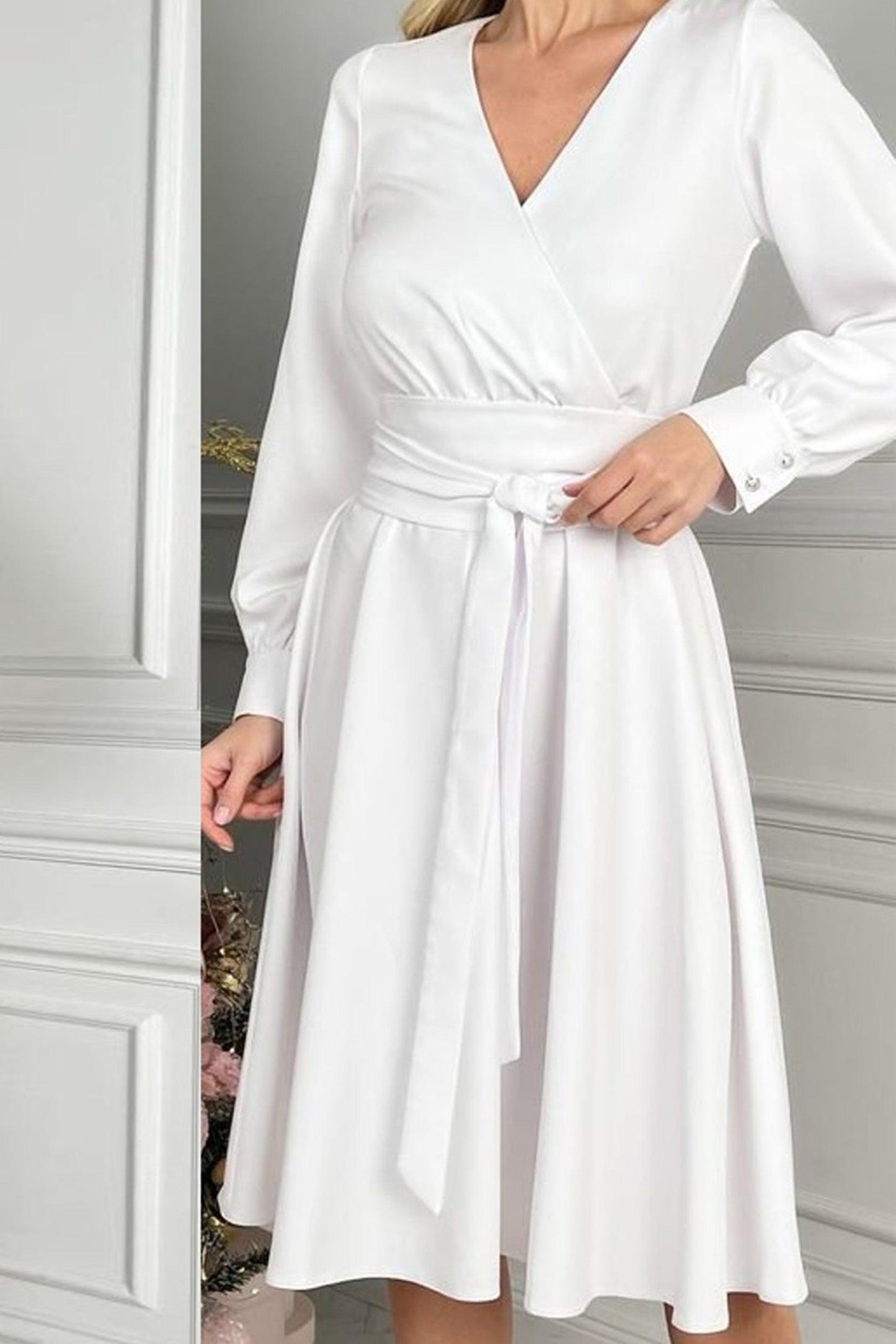 A-Line Knee Length Twisted Silk Fabric Dress CG0152 - COCOMELODY