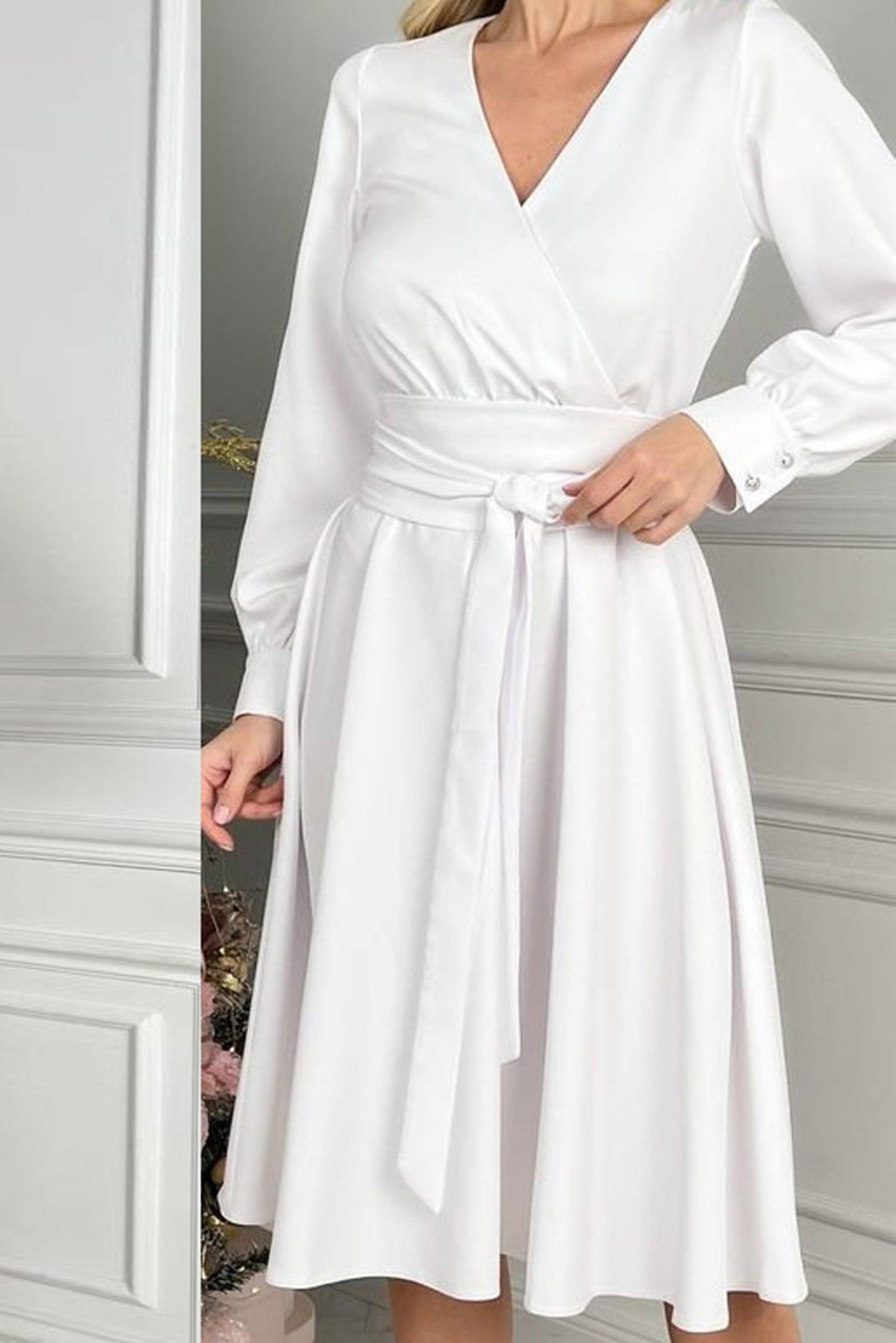 A-Line Knee Length Twisted Silk Fabric Dress CG0152 - COCOMELODY