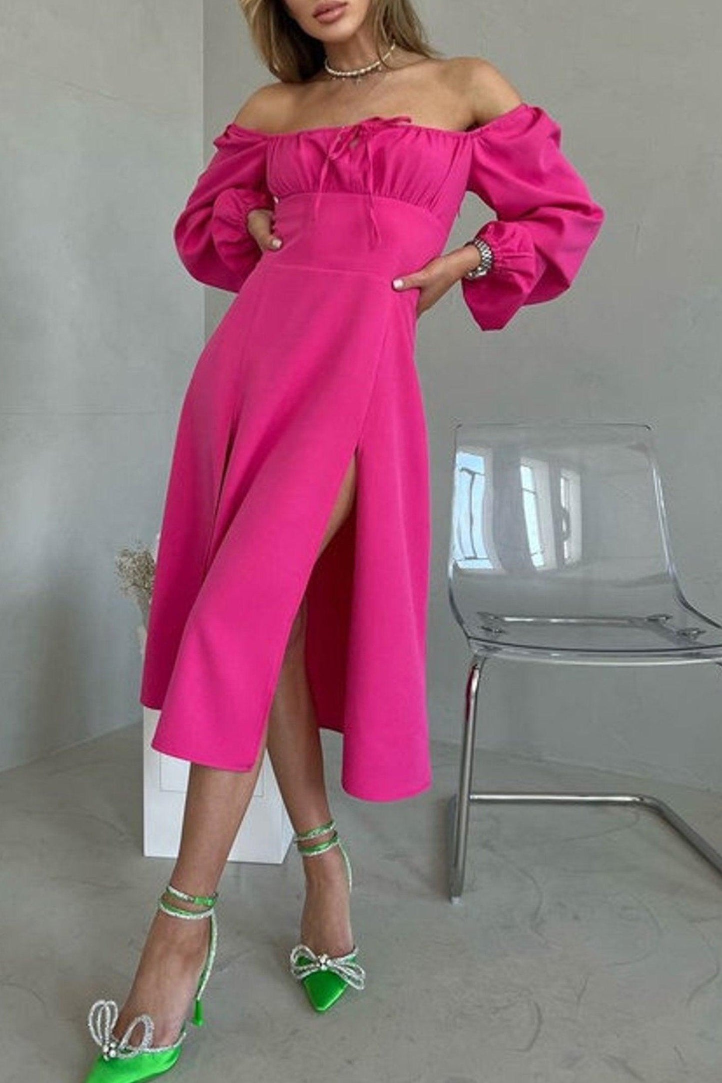 A-Line Tea Length Elastic Satin Dress CG0157 - COCOMELODY