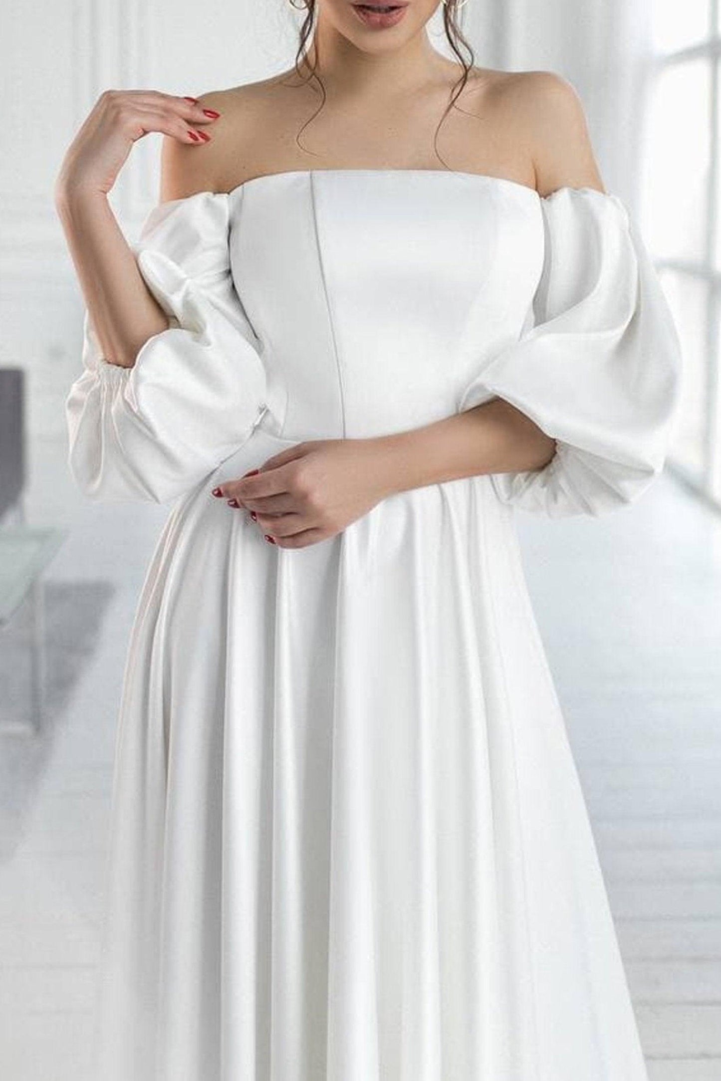 A-Line Tea Length Satin Dress CG0165 - COCOMELODY