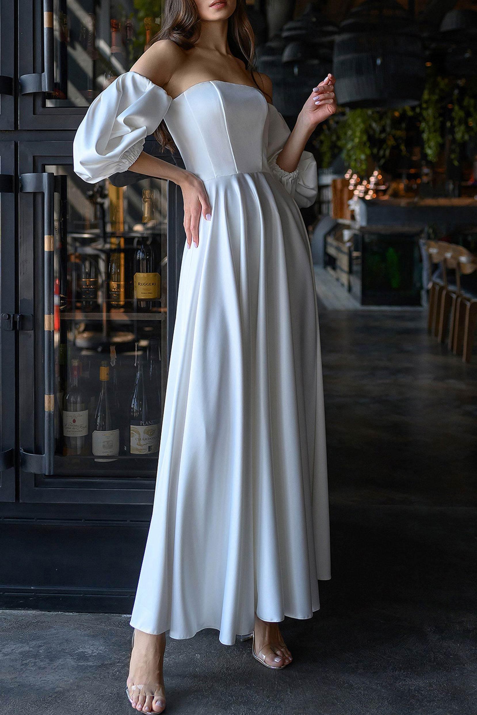 A-Line Tea Length Satin Dress CG0165 - COCOMELODY