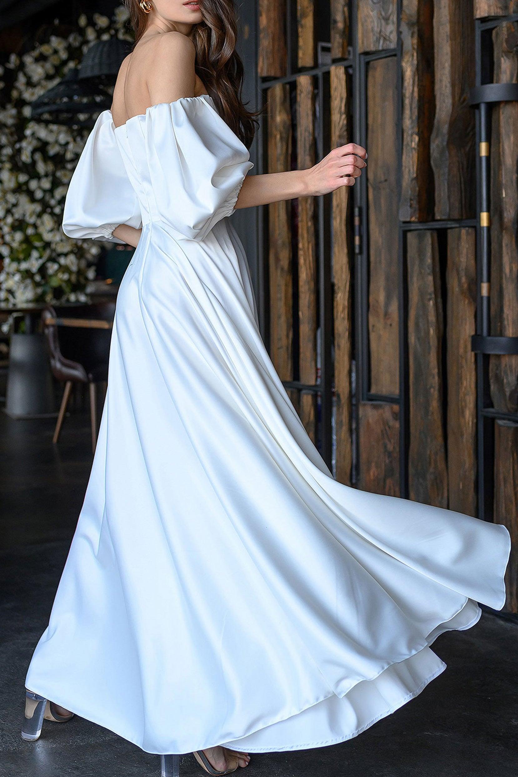 A-Line Tea Length Satin Dress CG0165 - COCOMELODY