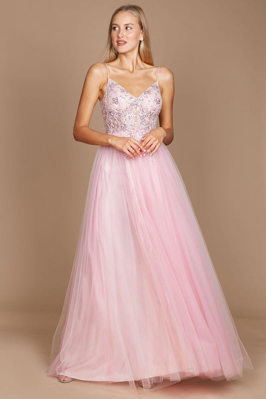 A-Line Floor Length Lace Tulle Dress CG0235