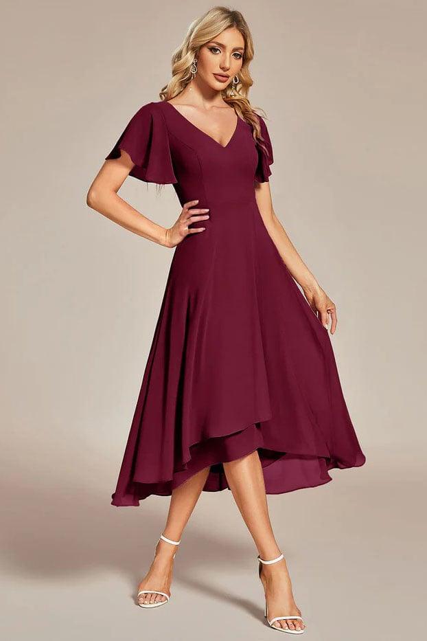 A-Line Tea Length Chiffon Dress CG0258 - COCOMELODY