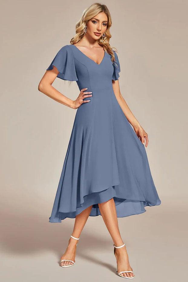 A-Line Tea Length Chiffon Dress CG0258 - COCOMELODY