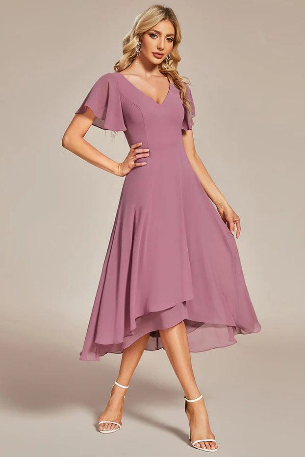 A-Line Tea Length Chiffon Dress CG0258 - COCOMELODY