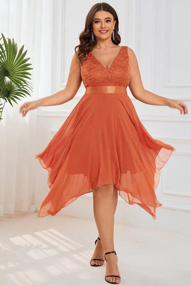 Asymmetrical Knee Length Chiffon Dress CG0263 - COCOMELODY