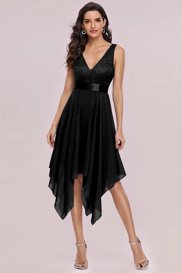 Asymmetrical Knee Length Chiffon Dress CG0263 - COCOMELODY