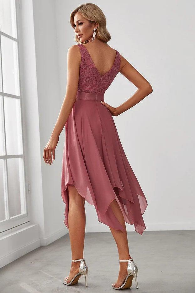 Asymmetrical Knee Length Chiffon Dress CG0263 - COCOMELODY