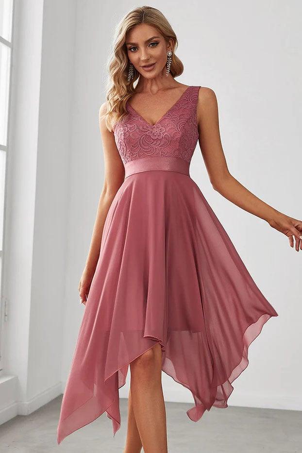 Asymmetrical Knee Length Chiffon Dress CG0263 - COCOMELODY