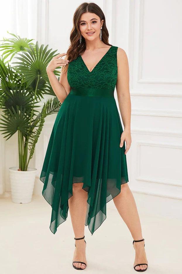 Asymmetrical Knee Length Chiffon Dress CG0263 - COCOMELODY