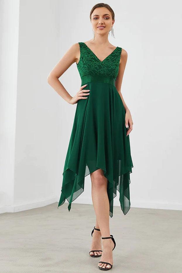 Asymmetrical Knee Length Chiffon Dress CG0263 - COCOMELODY