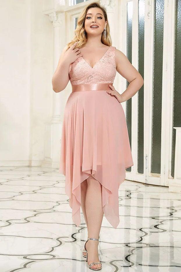 Asymmetrical Knee Length Chiffon Dress CG0263 - COCOMELODY