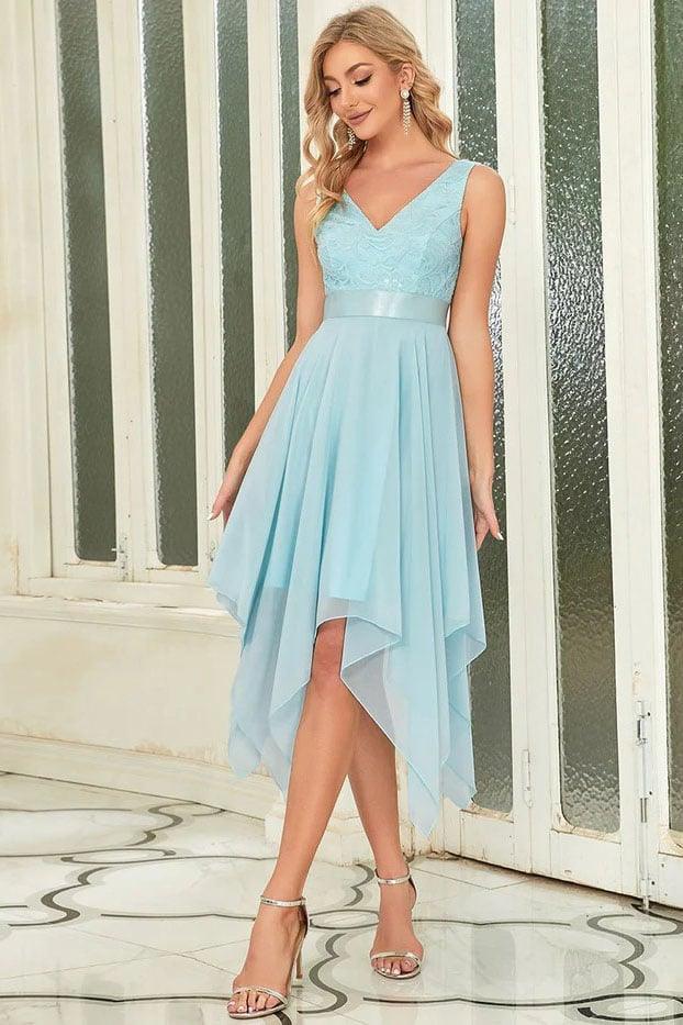 Asymmetrical Knee Length Chiffon Dress CG0263 - COCOMELODY