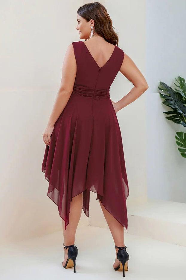Asymmetrical Knee Length Chiffon Dress CG0266 - COCOMELODY
