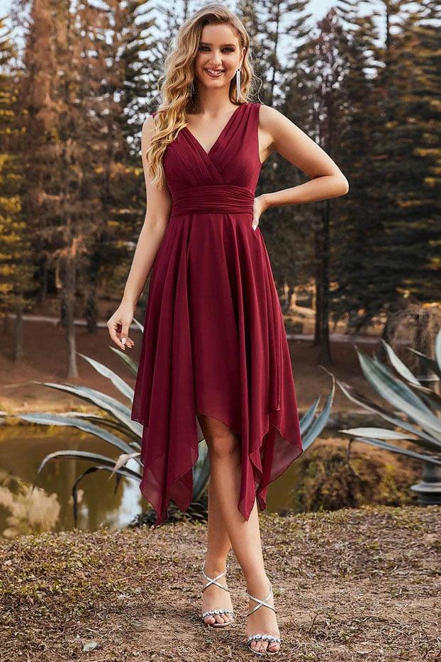 Asymmetrical Knee Length Chiffon Dress CG0266 - COCOMELODY