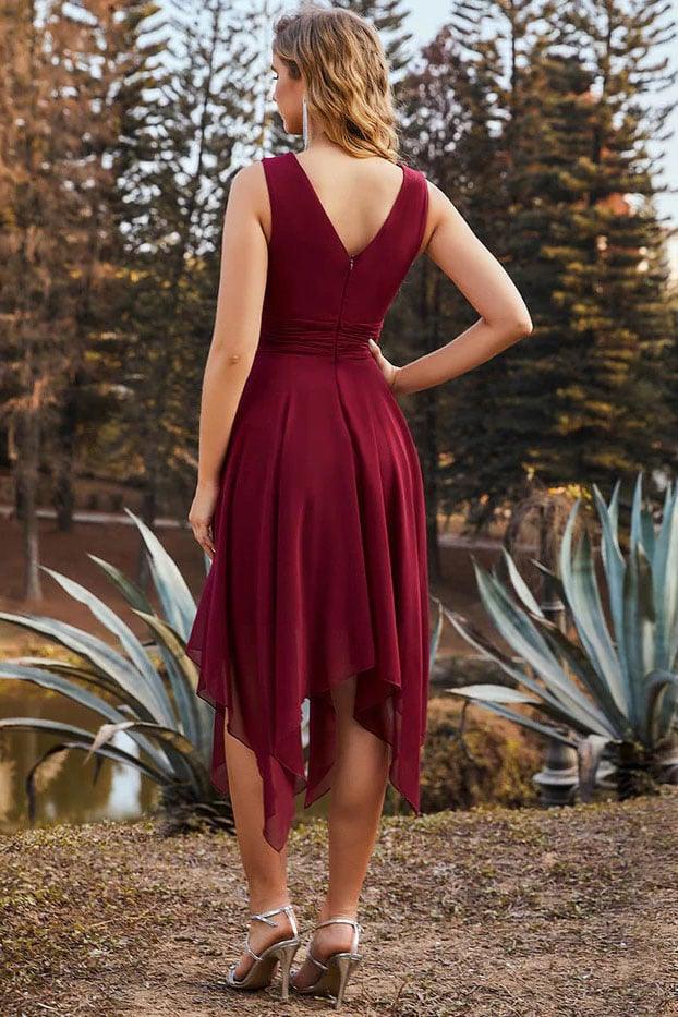 Asymmetrical Knee Length Chiffon Dress CG0266 - COCOMELODY