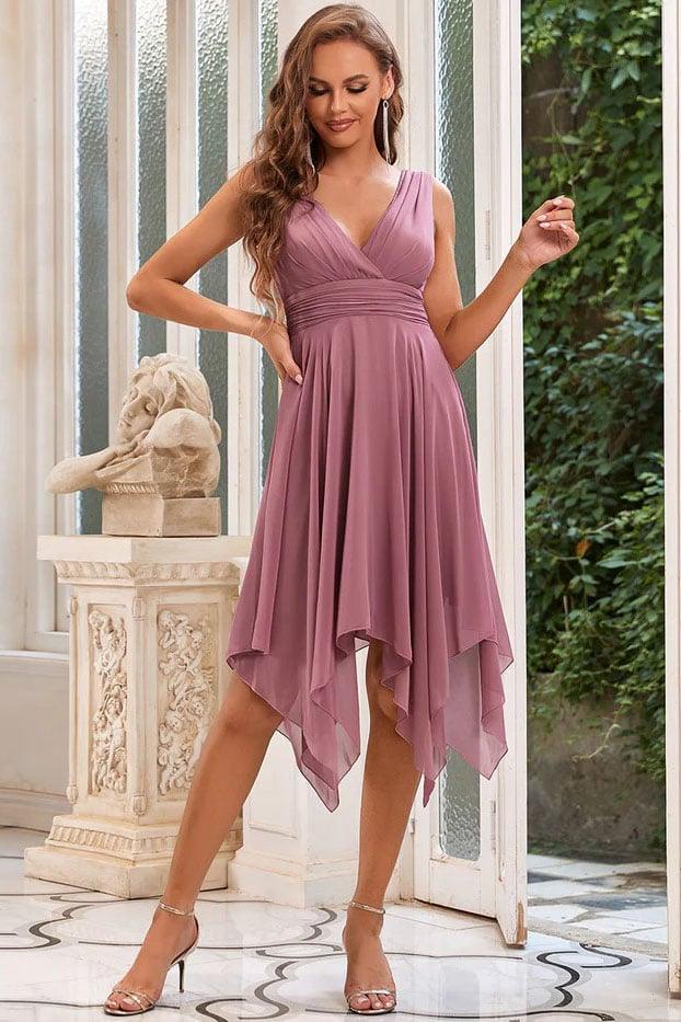 Asymmetrical Knee Length Chiffon Dress CG0266 - COCOMELODY