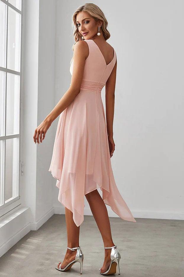 Asymmetrical Knee Length Chiffon Dress CG0266 - COCOMELODY