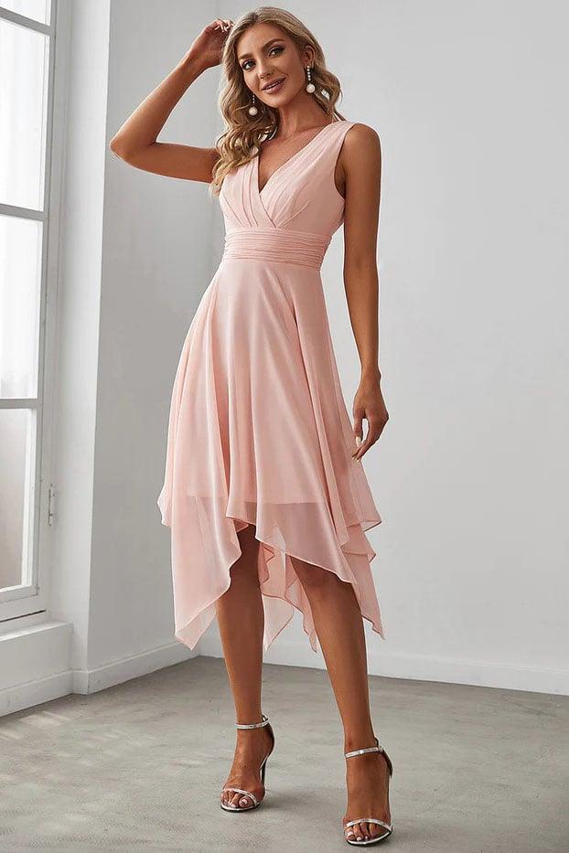 Asymmetrical Knee Length Chiffon Dress CG0266 - COCOMELODY