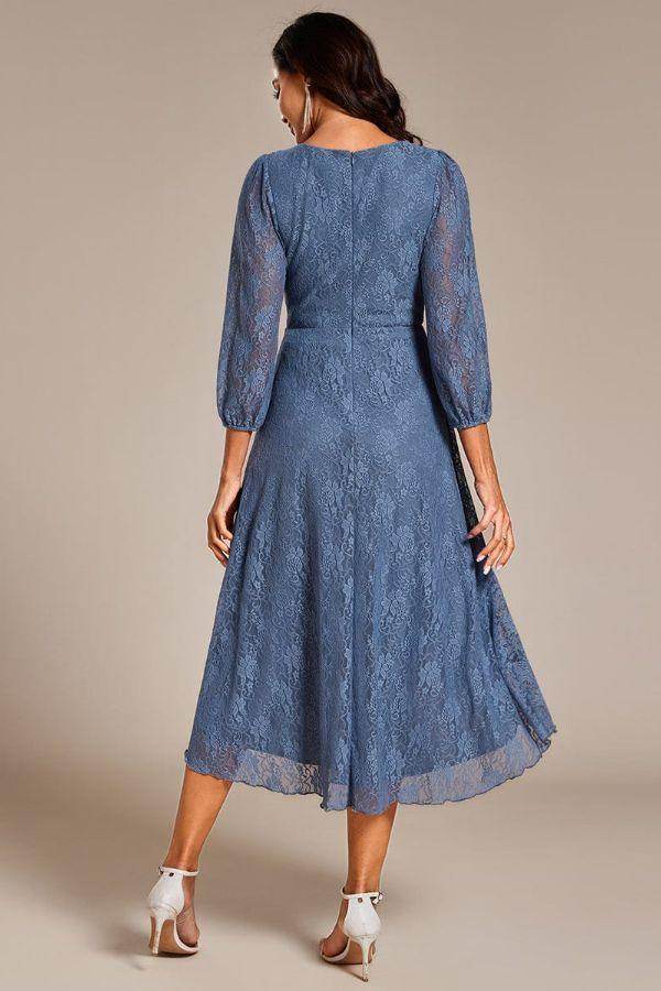 Navy Blue Wedding Guest Dress A-Line Midi Women's Dress COCOMELODY