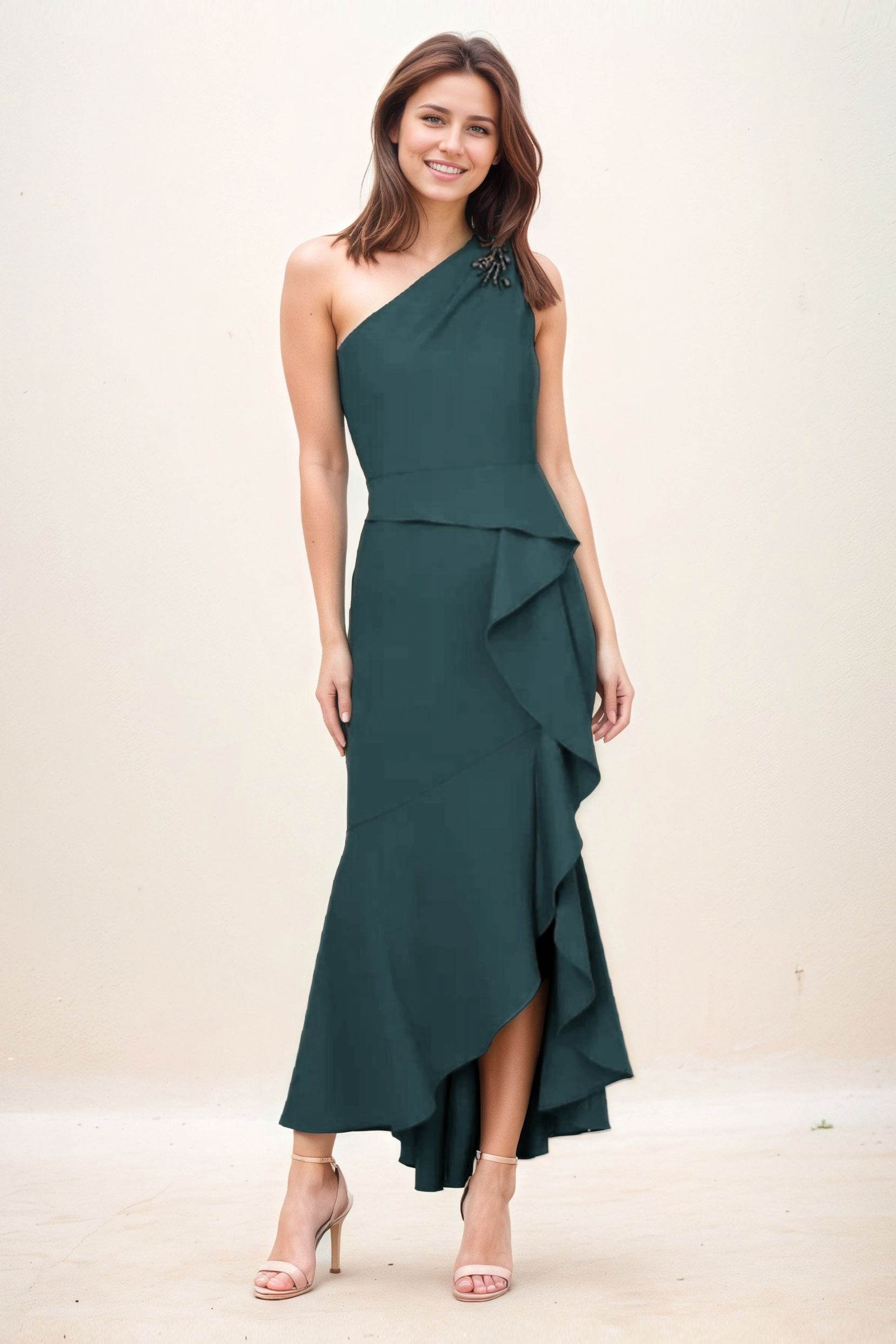 Sheath-Column Maxi Elastic Cloth Wedding Guest Dress COCOMELODY CG0274, Hunter Green Sheath-Column Maxi Elastic Cloth Wedding Guest Dress COCOMELODY CG0274, Hunter Green