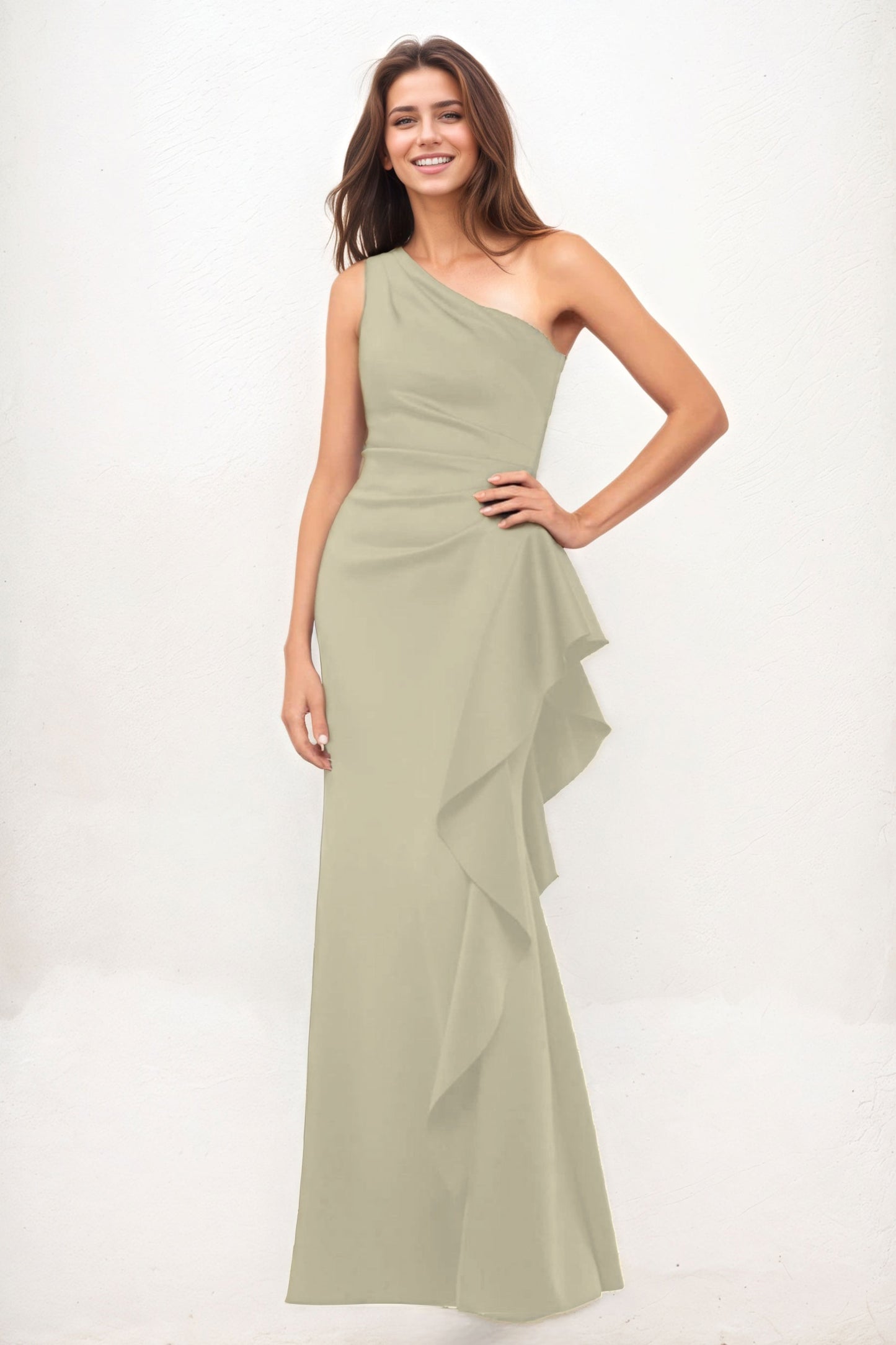 Sheath-Column Maxi Luxe Satin Wedding Guest Dress CG0287