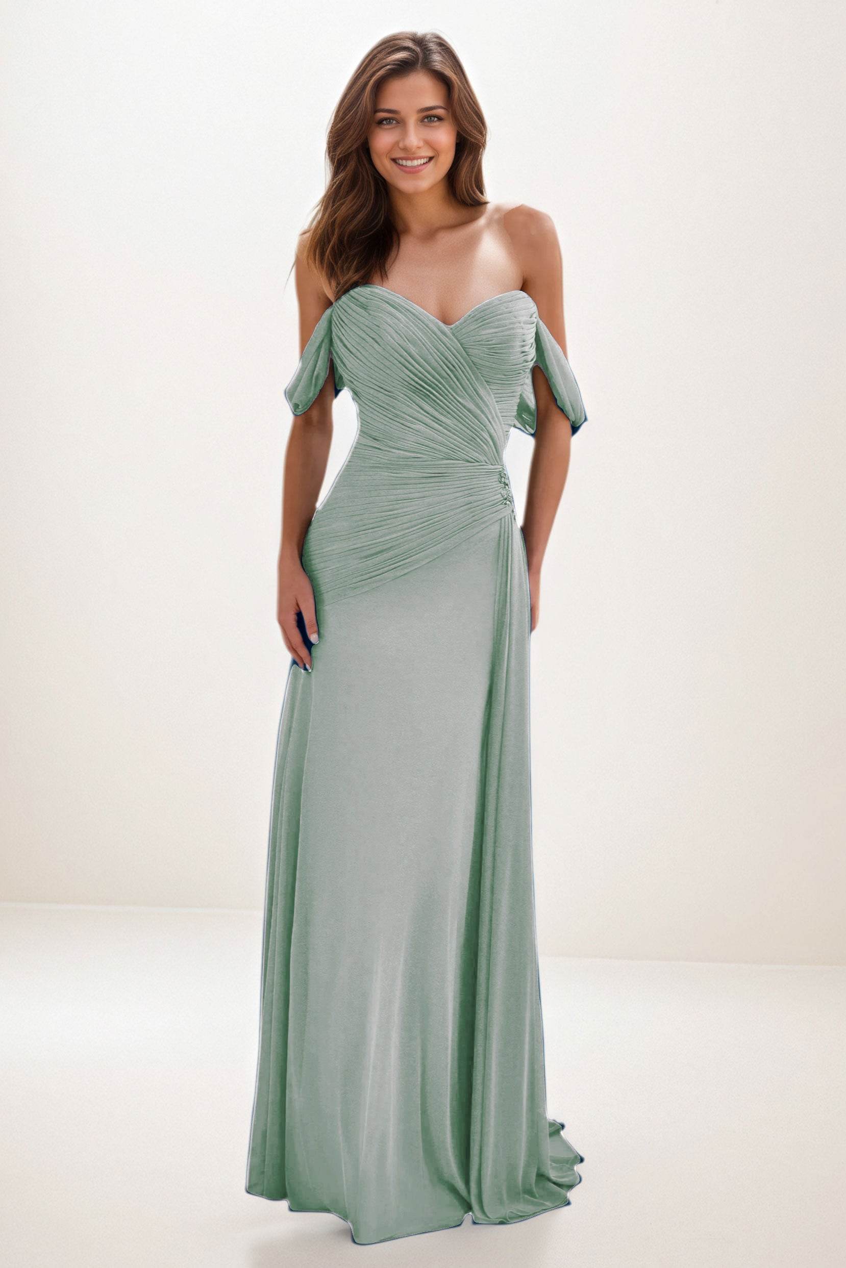 Sheath-Column Maxi Chiffon Wedding Guest Dress CG0288 - COCOMELODY