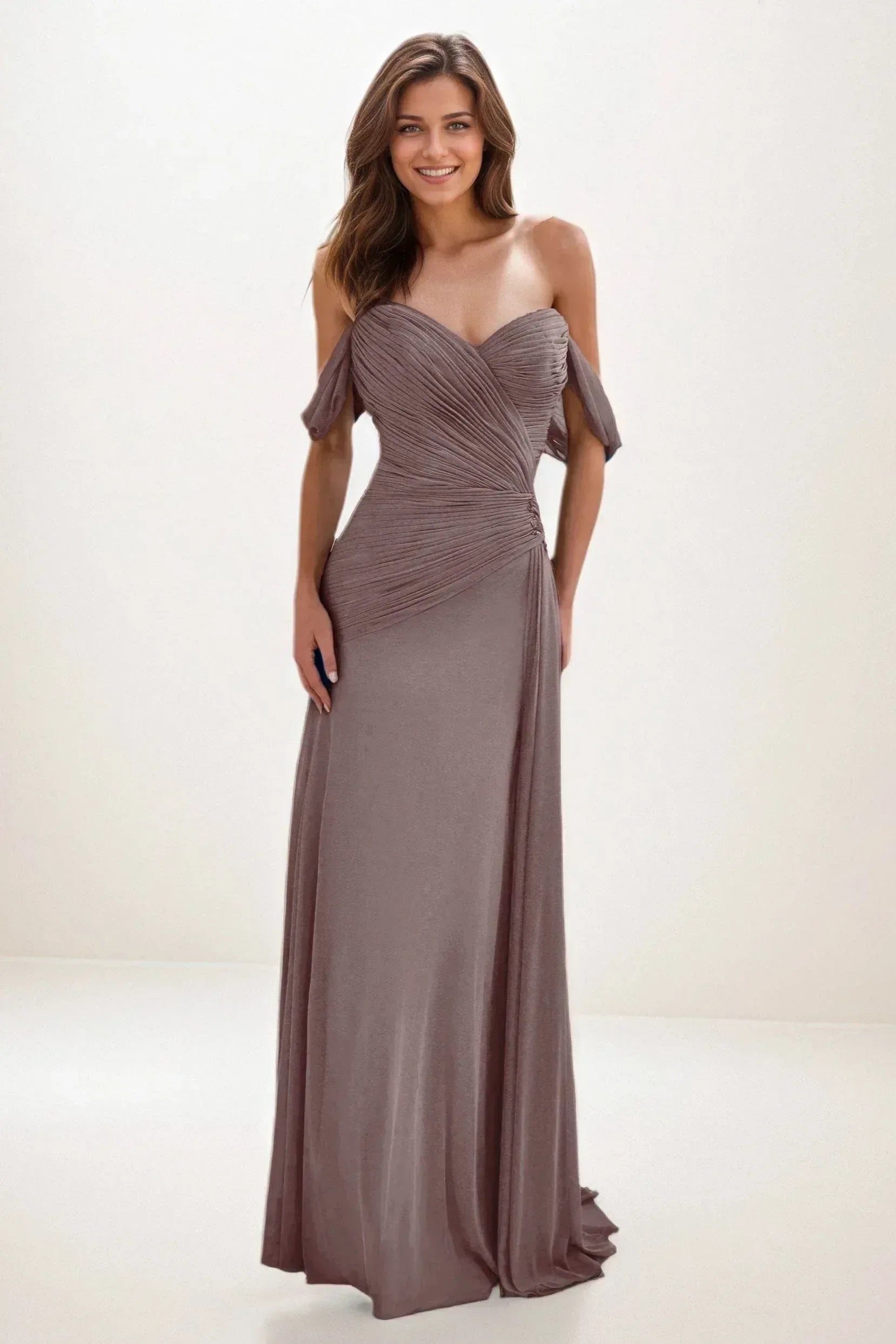 Sheath-Column Maxi Chiffon Wedding Guest Dress COCOMELODY CG0288, Dusty Purple Sheath-Column Maxi Chiffon Wedding Guest Dress COCOMELODY CG0288, Dusty Purple