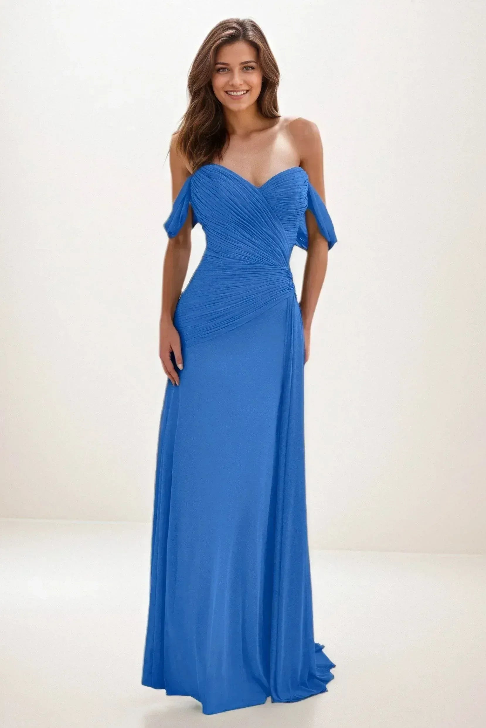 Sheath-Column Maxi Chiffon Wedding Guest Dress COCOMELODY CG0288, Ocean Blue Sheath-Column Maxi Chiffon Wedding Guest Dress COCOMELODY CG0288, Ocean Blue
