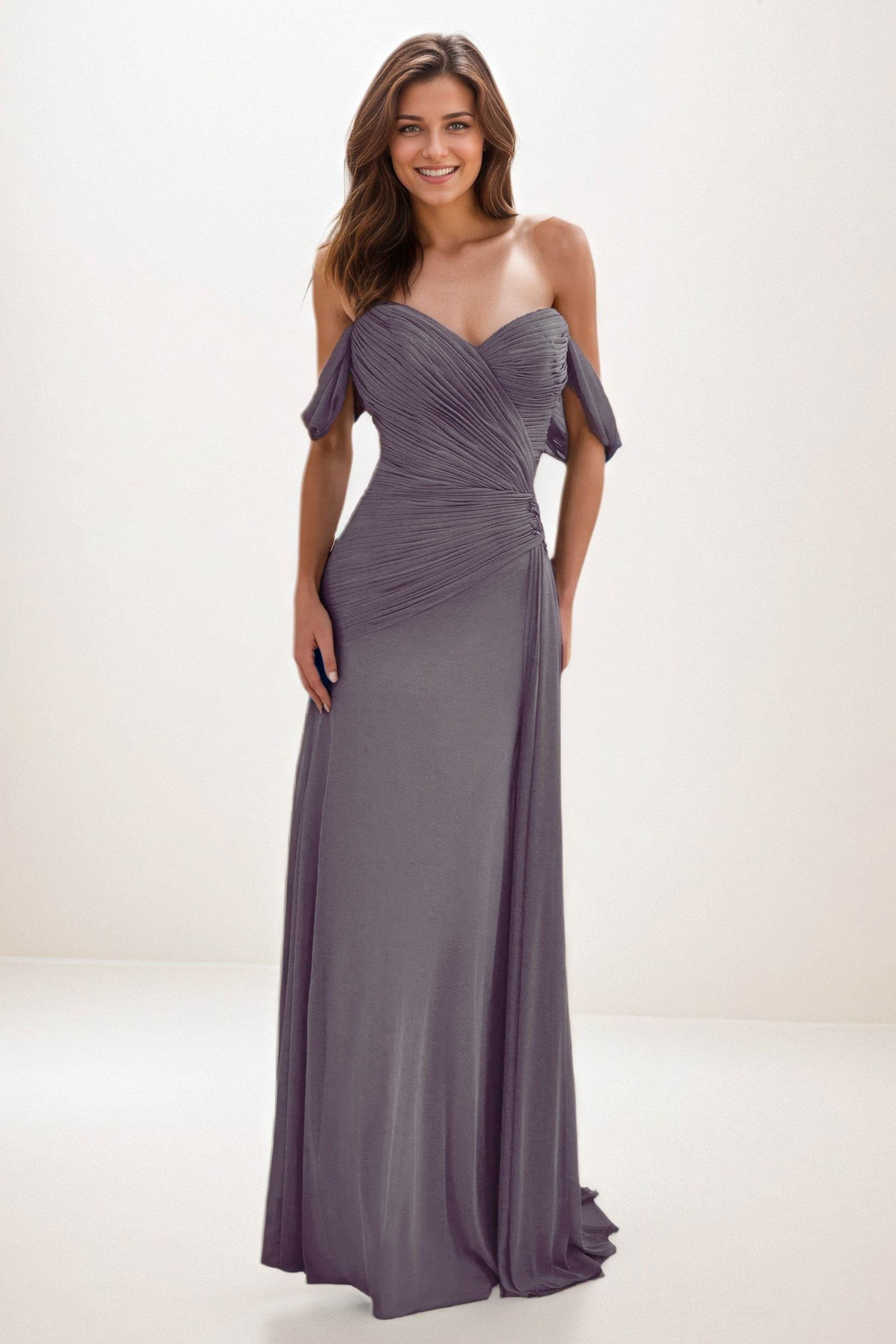 Sheath-Column Maxi Chiffon Wedding Guest Dress CG0288 - COCOMELODY
