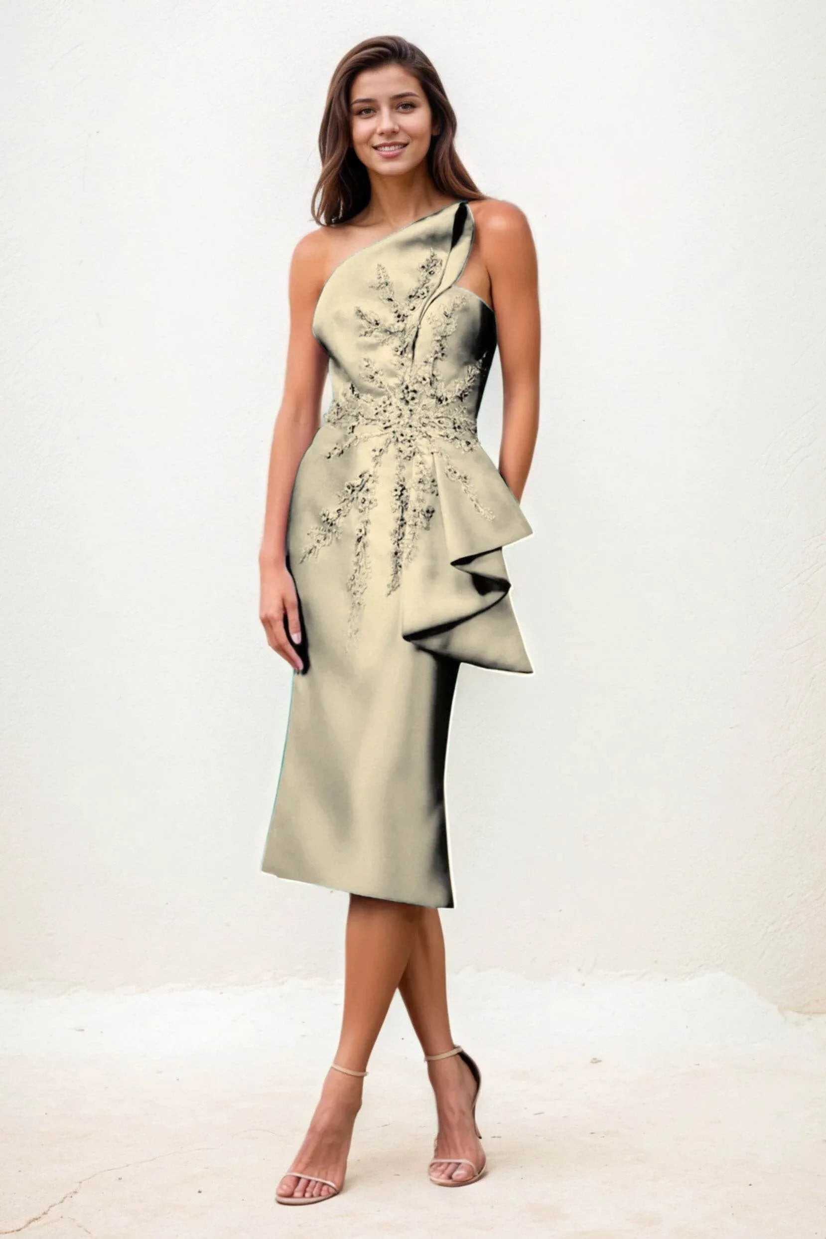 midi sheath dress wedding guest Feather Midi Wedding-Guest Dress: Mac Duggal 11626 Black / 0