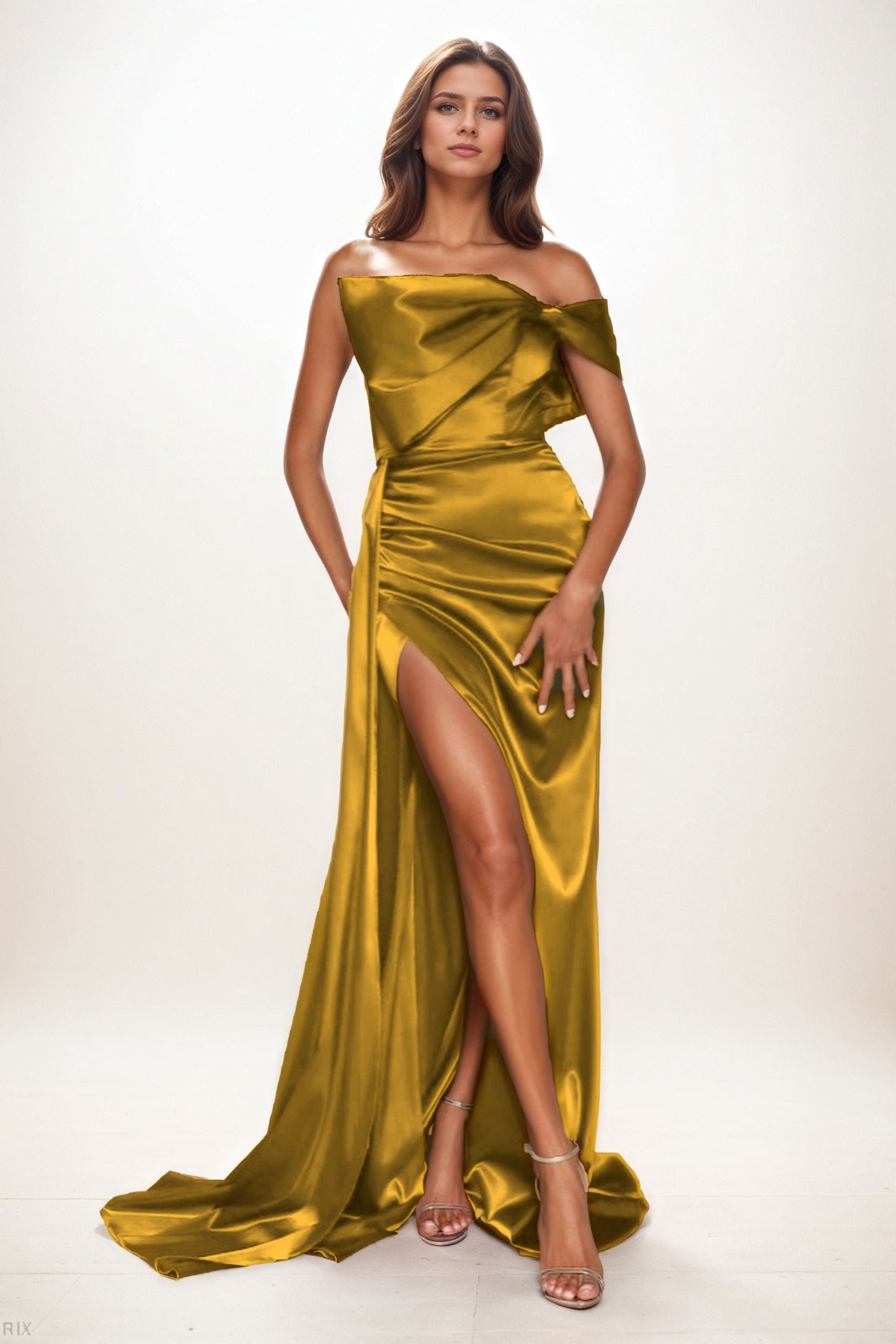 Trumpet-Mermaid Sweep-Brush Train Luxe Satin Wedding Guest Dress CG0293