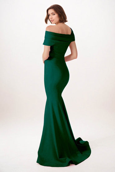 Trumpet-Mermaid Sweep-Brush Train Stretch Satin Wedding Guest Dress CG0297 - COCOMELODY