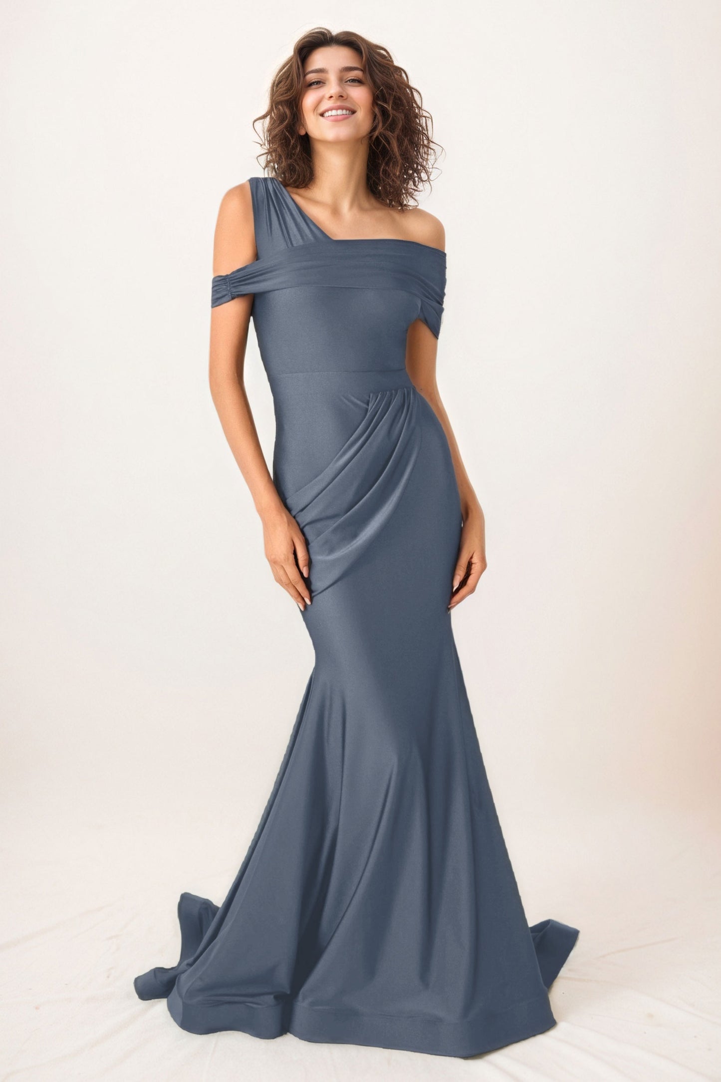 Trumpet-Mermaid Sweep-Brush Train Stretch Satin Wedding Guest Dress CG0297
